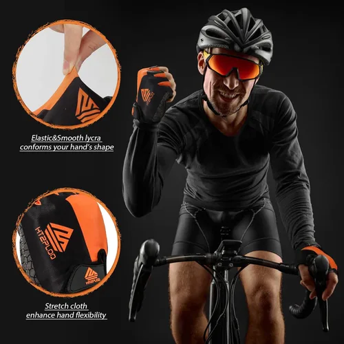 Vista 4 de Guantes de bicicleta para hombres y mujeres con almohadilla antideslizante que absorbe los golpes, guantes de ciclismo ligeros de medio dedo