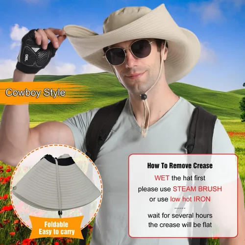 Vista 4 de HUAMULAN Sombreros de sol de ala súper ancha de 6 pulgadas, para hombres y mujeres, para pesca, senderismo, jardín, césped, trabajo, safari