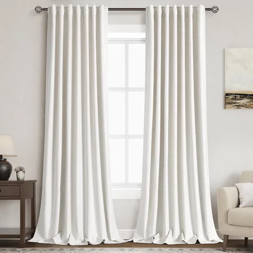 Vista 68 de Nanspring Cortinas de lino 100% opacas para dormitorio, 96 pulgadas de largo, con pestaña trasera, bolsillo para barra, aislamiento térmico, cortina