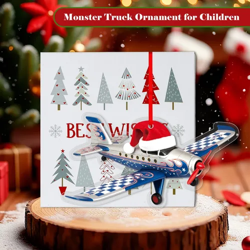 Vista 5 de FLYAB Adornos Personalizados de Avión de Navidad Acrílicos Adorno Colgante para Árbol de Navidad Adornos 2D de Transporte con Sombrero de Papá Noel