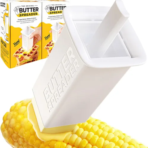 Vista 8 de Esparcidor de mantequilla sin ensuciar, 1 paquete con capacidad para el doble de mantequilla para mazorcas de maíz, pan, waffles, panqueques. El