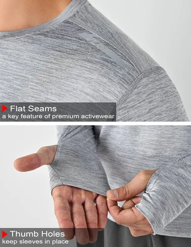 Vista 5 de Paquete de 3 camisetas de manga larga para hombre ajuste seco casual senderismo rendimiento atléticas activas con agujeros para el pulgar