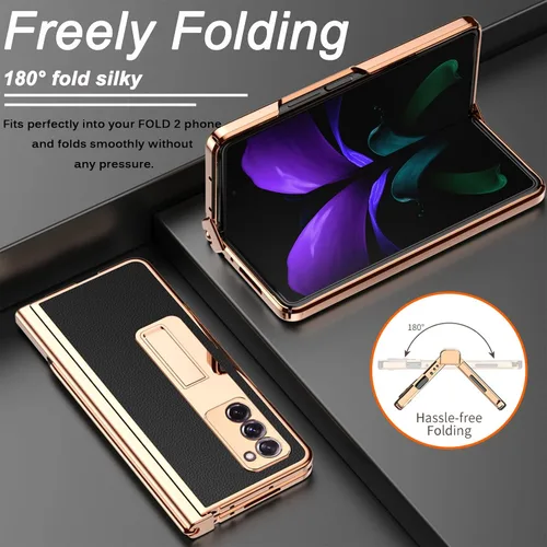 Vista 7 de Miimall Funda compatible con Samsung Galaxy Z Fold 2 con soporte para S Pen y S Pen + cubierta de pantalla + soporte + patrón de cuero chapado todo