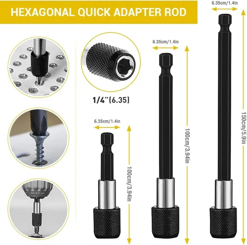 Vista 3 de Juego de extensión de broca flexible, 19 piezas, vástago hexagonal de 105°, accesorio de taladro en ángulo recto de 105°, extensión de soporte