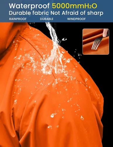 Vista 13 de COOFANDY Chubasquero largo para hombre, chaqueta impermeable para exteriores, con capucha