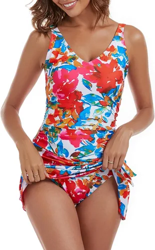 Vista 2 de Traje de baño de una pieza para mujer, con control de abdomen, falda