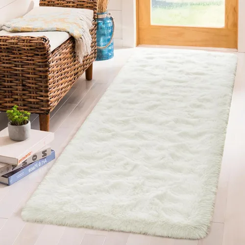 Vista 12 de Terrug Alfombra Corredor Negra Esponjosa para Dormitorio, 2x6 Pies Lindas Alfombras de Área de Pelo Largo para Pasillo, Alfombra de Felpa Suave