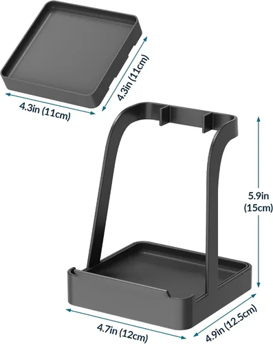 Vista 7 de NiHome Soporte para tapa de olla grande y soporte para cuchara con bandeja de goteo extraíble, organizador de encimera de cocina de hierro negro