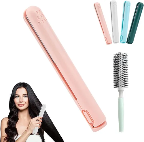 Vista 12 de Mini rizador de doble propósito, mini alisador de pelo y rizador 2 en 1, fuente de alimentación USB, rizador de viaje, alisador de pelo portátil