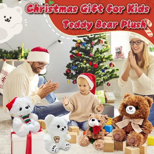 Vista 6 de Oso de peluche blanco de 9.84 pulgadas con flor para niñas y niños, bonito oso de peluche, regalos del día de San Valentín para novia, recuerdos