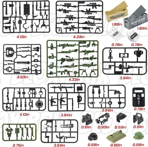 Vista 2 de BloxBrix - 130 piezas de armas-ametralladoras-rifles compatibles con las principales marcas Minifigures-add-ons-Militarybase-Toy-Soldiers-Police
