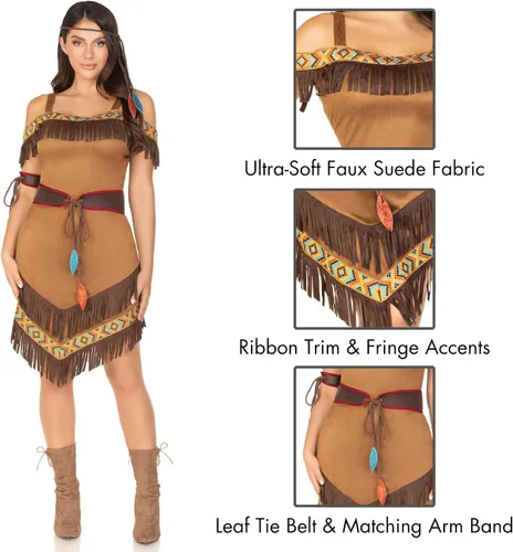Vista 4 de Leg Avenue Women's 4 Piece Native Princess Costume, Brown