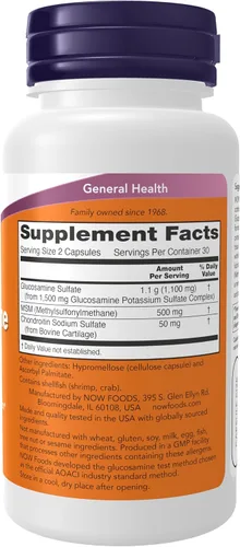 Vista 2 de NOW Foods Suplementos, glucosamina y MSM más sulfato de condroitina, salud de las articulaciones*, 60 cápsulas vegetales