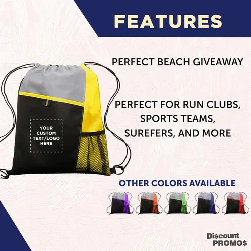 Vista 32 de DISCOUNT PROMOS Juego de mochilas con cordón no tejidas personalizadas de 10/50/100, paquete personalizado a granel