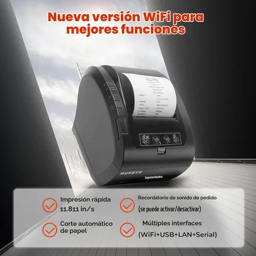 Vista 2 de MUNBYN Impresora de recibos WiFi con puerto USB, impresora POS de 3.150 in funciona con Mac cuadrado, Windows, Chromebook Linux, cajón de efectivo