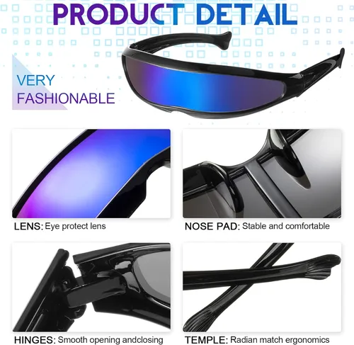 Vista 4 de Konohan 8 pares de lentes de sol futuristas con lente de espejo de color angosto lentes de sol para futuras gafas espaciales para mujeres y hombres