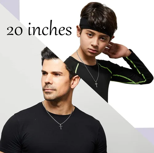 Vista 5 de Stainless Steel Cross Necklace for Men Silver Cross Necklace for boy Small Cross Pendant Necklace Simple Jewelry Cross Chain for Mens