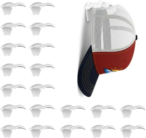 Vista 7 de Ganchos adhesivos para sombreros de pared (paquete de 12), colgador de sombreros sin perforaciones para organizador de gorras de béisbol de pared