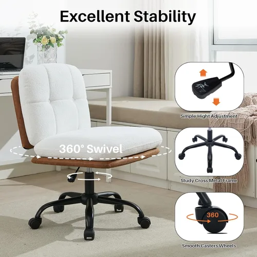 Vista 5 de SOFTHION Juego de 2 sillas de escritorio de oficina sin brazos con ruedas, asiento ancho, giratorio, de altura ajustable, cómoda silla cruzada