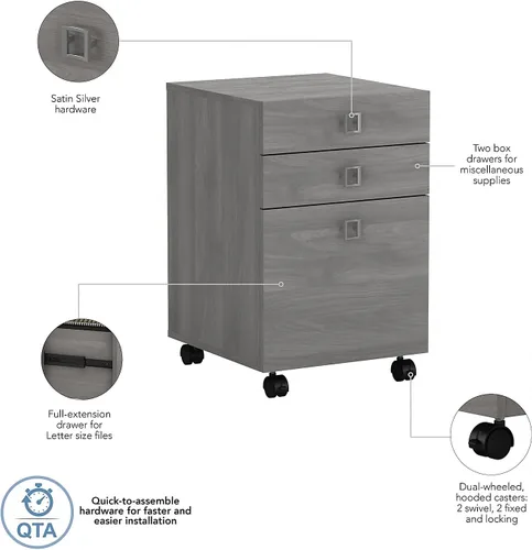 Vista 5 de Bush Business Furniture Echo - Archivador móvil de 3 cajones en gris moderno