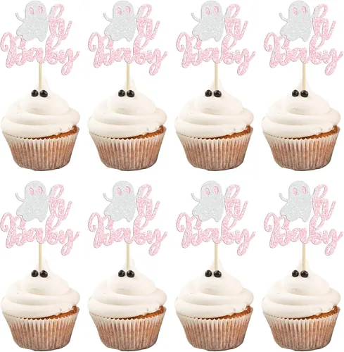 Vista 10 de Gyufise 24 adornos para cupcakes de Halloween con calabaza, fantasma, purpurina negra, decoraciones para cupcakes para niños, decoración de fiesta