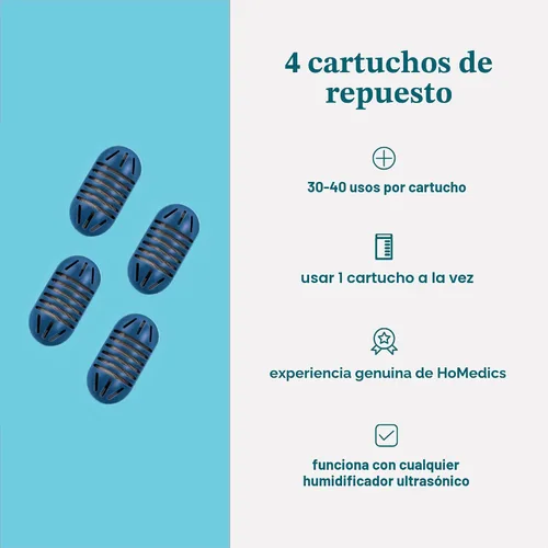 Vista 4 de HoMedics Cartucho de desmineralización para humidificadores ultrasónicos, paquete de 4 filtros de humidificador, filtra depósitos minerales