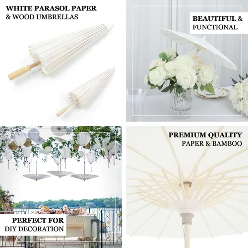 Vista 4 de Efavormart - Paquete de 4 mini paraguas de papel blanco de 16 pulgadas, pequeños detalles de bambú para centros de mesa caprichosos, recuerdos