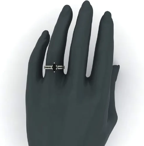 Vista 2 de Anillo de diamante negro de corte marquesa, oro de 14 quilates, 1,50 quilates