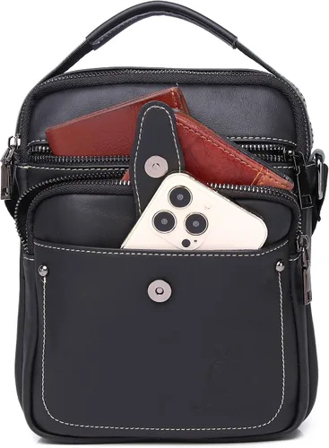 Vista 5 de LUKZIJAES Bolso de mensajero de cuero genuino para hombre, ligero, vintage, bandolera, pequeño, bolso casual para hombre