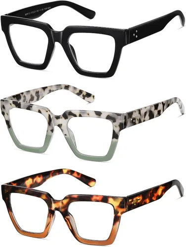 Vista 2 de Gafas de Lectura de Gran Tamaño para Mujer, Estilo Oprah, con Bloqueo de Luz Azul, para Computadora, Diseño Cuadrado, Marco Grande