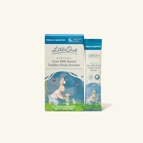 Vista 2 de Leche natural de cabra, bebida para niños pequeños, a partir de 12 meses, 6 sobres de 0.79 onzas