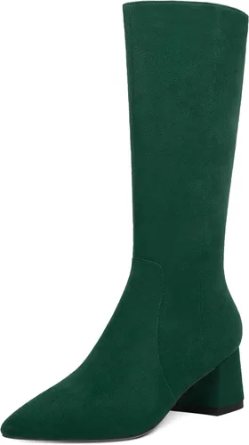 Vista 13 de MOVINSTEPS Botas de tacón bajo grueso con cremallera y puntera puntiaguda para mujer, de 2.0 in Verde militar