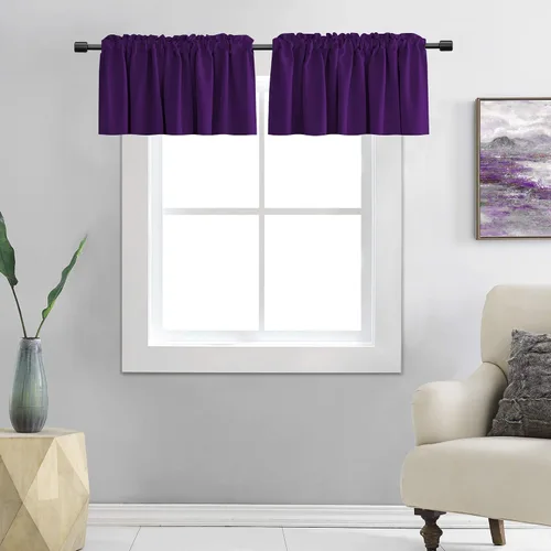 Vista 12 de DONREN Cenefas opacas de ventana de 12 pulgadas de largo para loft, cenefas de cocina aguamarina con bolsillo para barra
