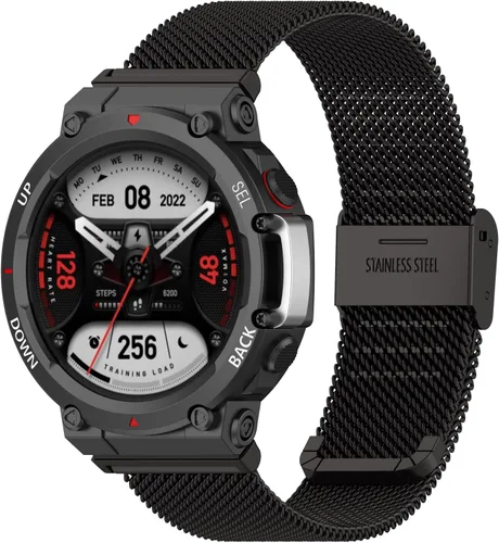 Vista 2 de TenCloud Correas compatibles con Amazfit T-Rex 2 Correa de reloj de liberación rápida, impermeable, correa de repuesto de acero inoxidable ajustable