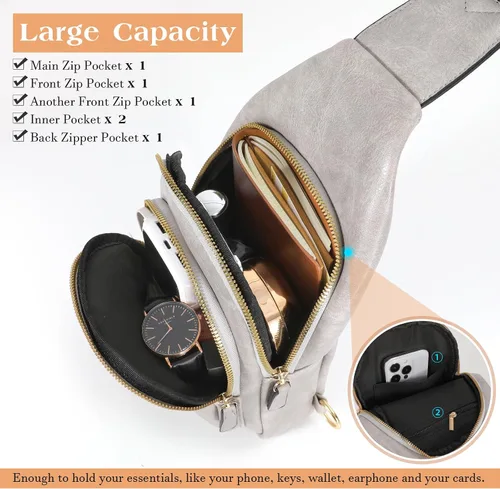 Vista 5 de SUOSDEY Sling Bags for Women Crossbody Leather Sling Backpack Chest Bag Shoulder Bags for Casual Traveling Hiking Cycling