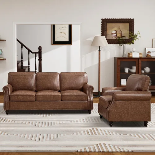 Vista 13 de WILLOVE Sofás de Cuero Sintético de 79'' para Sala de Estar, Sofás Modernos de Mediados de Siglo con Brazos Curvos y Ribete de Tachuelas