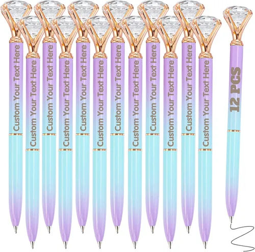 Vista 15 de 12 bolígrafos de diamante con bolígrafo personalizado de cristal a granel grabados personalizados con nombre bolígrafo de tinta negra para boda