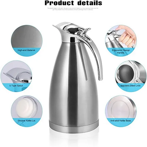 Vista 5 de Olla de café, jarra de café térmica aislada al vacío de doble pared, dispensador de ollas de té multiuso, botella de acero inoxidable para café