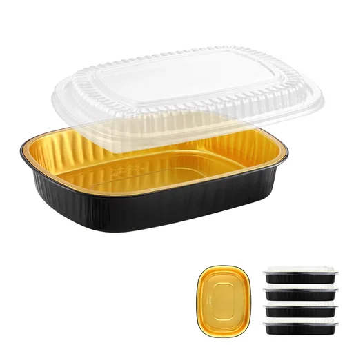 Vista 12 de Bandejas ovaladas de papel de aluminio con tapas a presión (paquete de 5) Recipiente reutilizable de servicio pesado 2 veces más grueso de 25