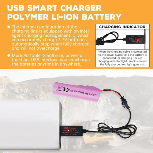 Vista 4 de sea jump 3 unids 3.7 V 2000 mAh SM-2P Plug batería de litio con cable de carga USB para DE68 DE44 DE45W DE45 DE58 DE49 DE57 DE70 vehículo