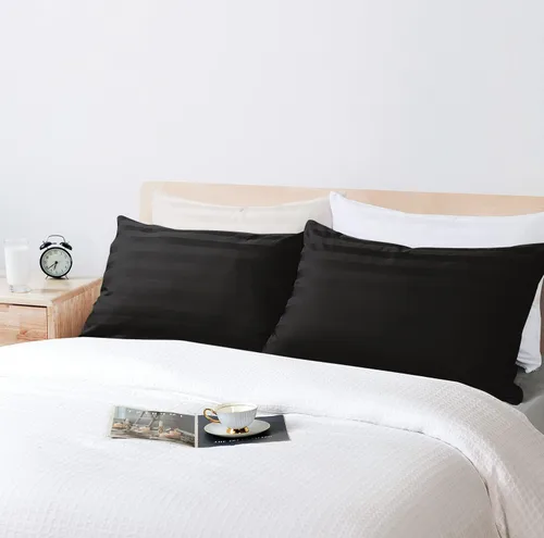 Vista 14 de Juego de 2 protectores de almohada estándar, 100% algodón egipcio con cremallera, 400 hilos, tejido satinado, algodón, color beige, fundas