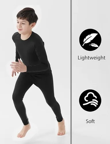 Vista 3 de Youth Boys 2 Set Thermal Underwear Compression Leggings and Shirts Long Johns, Kids Fleece Warm Lined Base Layer
