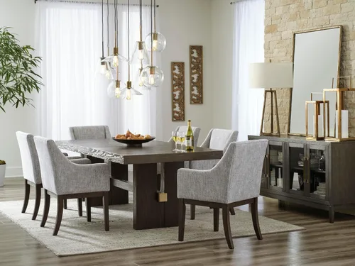 Vista 2 de Signature Design por Ashley Burkhaus - Mesa extensible rectangular para comedor, con hoja central removible, capacidad para hasta 8 personas