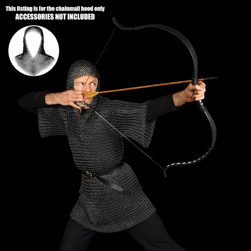 Vista 4 de Coif de malla medieval caballero renacentista armadura de malla capucha vikinga LARP 16 calibre Negro