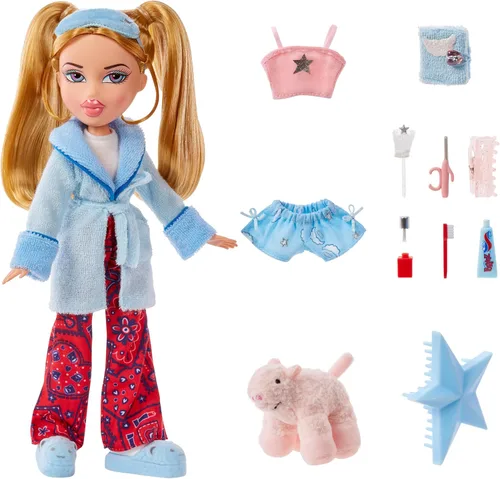 Vista 2 de Bratz Slumber Party Cloe - Muñeca de moda con 2 juegos de pijamas, felpa y accesorios