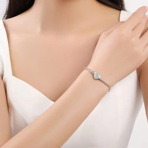 Vista 2 de Abalorios de plata de ley 925 con dije de corazón de amor para pulsera Pandora, apto para el día de la madre, Navidad, regalo de cumpleaños