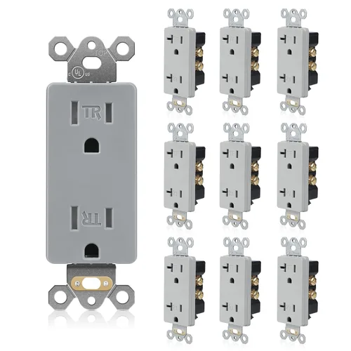 Vista 15 de TOPELER Paquete de 10 tomas decorativas, enchufes de pared estándar resistentes a manipulaciones de 15A 125V, autoconexión a tierra, 2 polos, 3