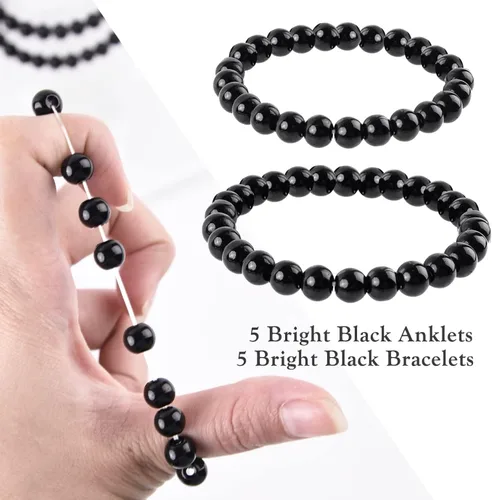 Vista 2 de QUACOWW Tobillera adelgazante de obsidiana negra, antihinchazón, tobillera y pulsera de obsidiana negra ajustable antiansiedad para mujeres