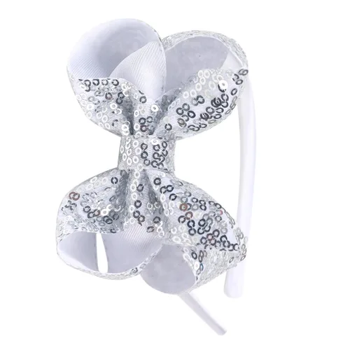 Vista 5 de Diademas con lazo para el pelo con lentejuelas brillantes, lazos de cinta para niñas, niños y mujeres (negro)