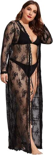 Vista 3 de Verdusa Camisón largo de encaje transparente para mujer, con nudo frontal y nudo